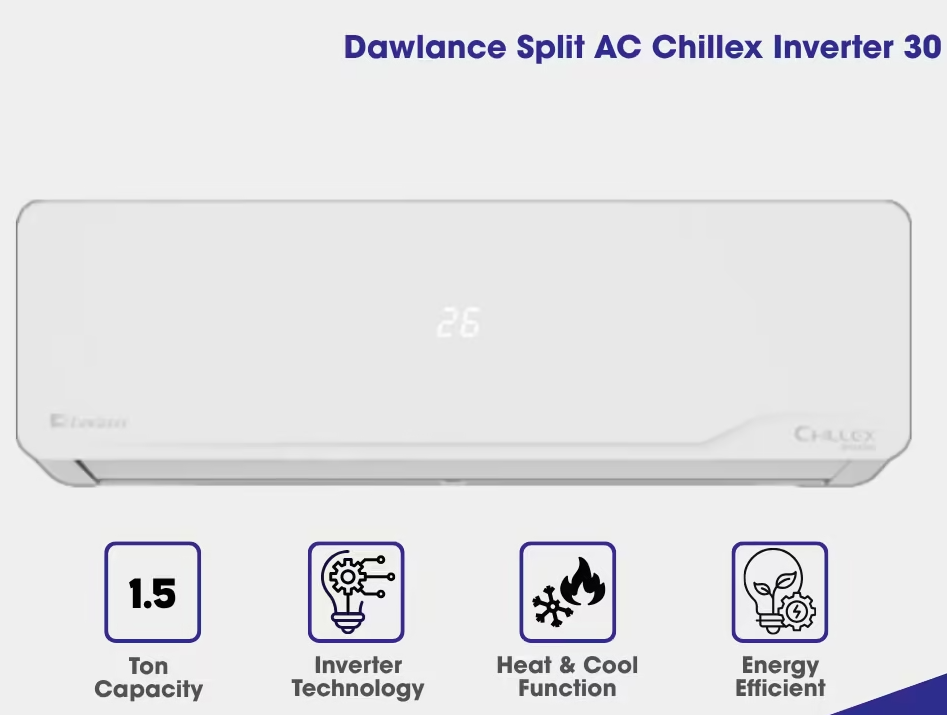 DAWLANCE-SPLIT-AC-CHILLEX-INVERTER-30 Dawlance Chillex Inverter 30 AC- 1.5 Ton – Heat and Cool – Self-Cleaning - Image 1