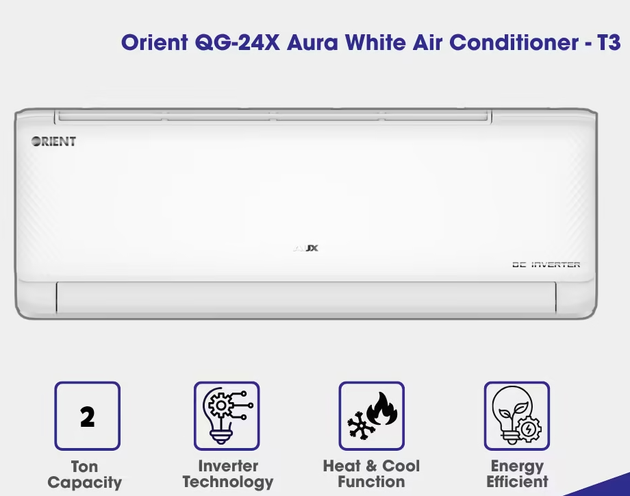 Orient-24X-Aura-White-1 Orient QG-24X Aura White Inverter AC – 2 Ton – T3 Compressor – Heat and Cool - Image 1