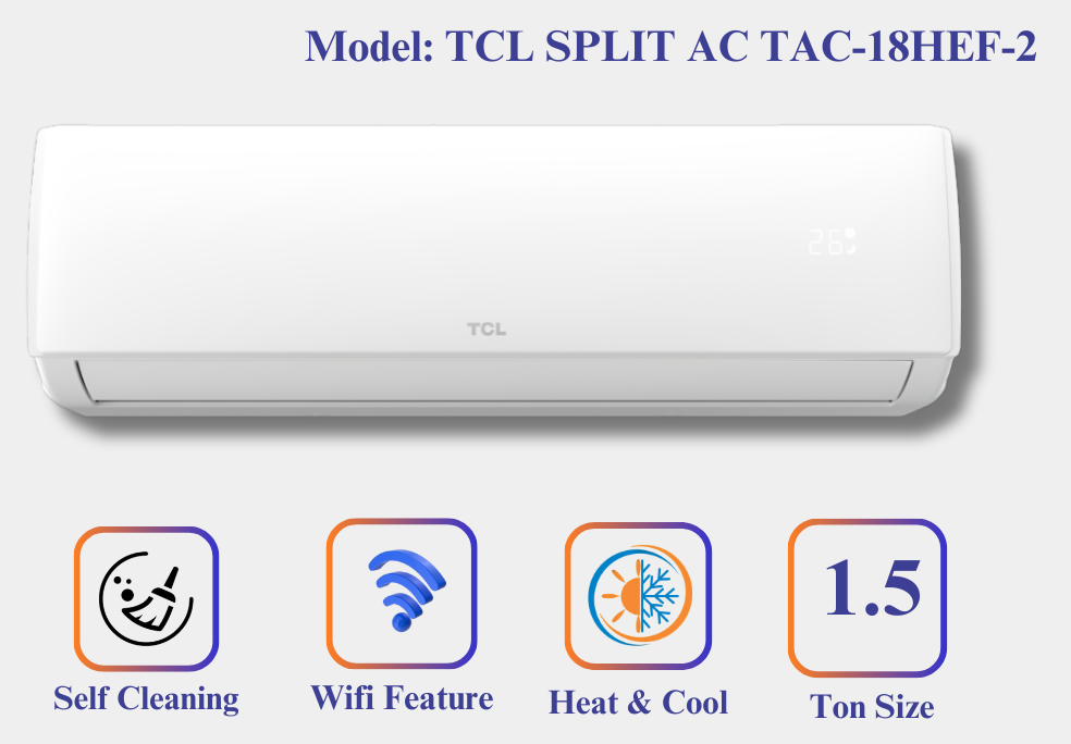 TCL-SPLIT-AC-TAC-18HEF-2 TCL 1.5 Ton Inverter Split AC TAC-18HEF-2 (Heat & Cool) - Image 1